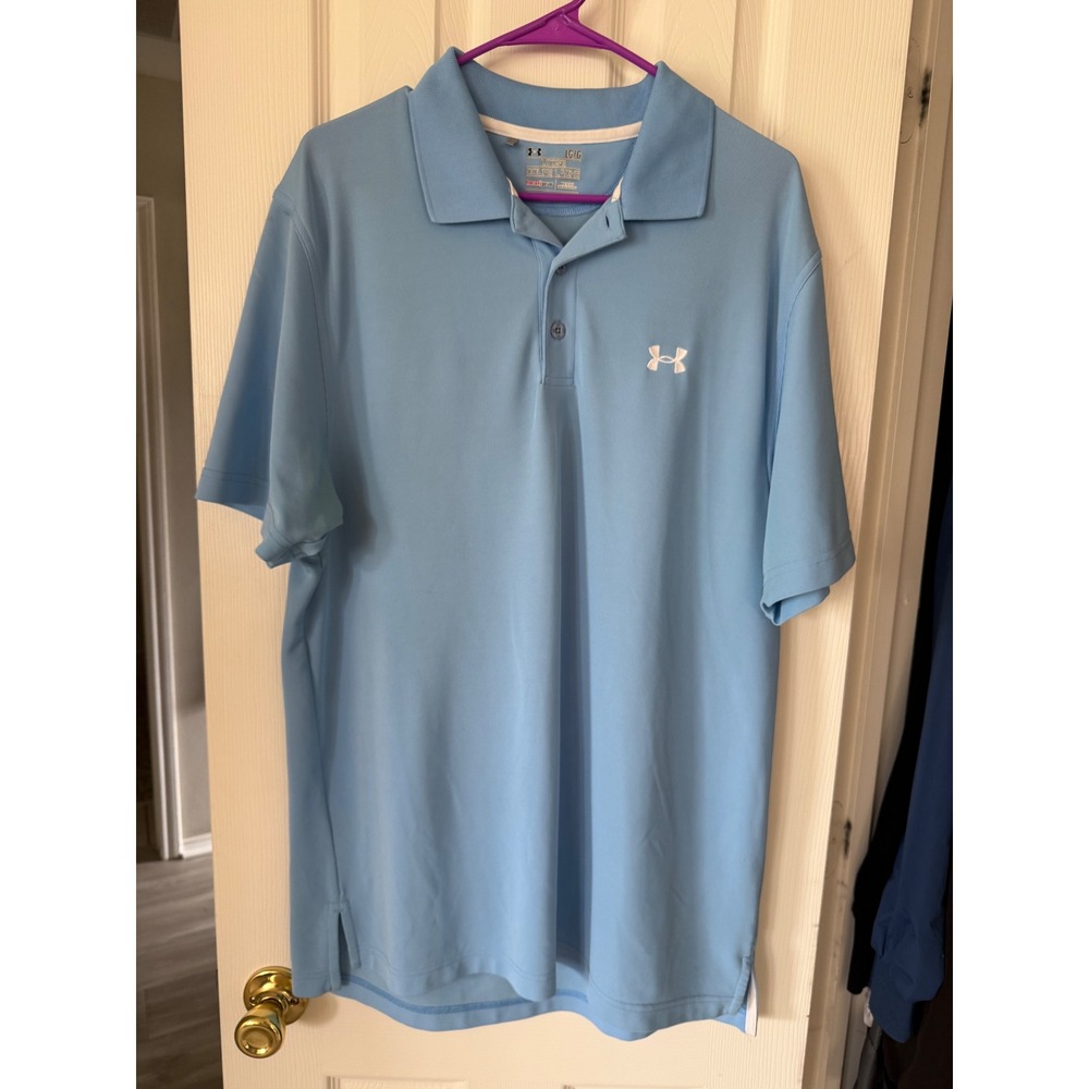 Under Armour Mens HeatGear Loose Fit Polo Shirt Light Blue Large Short Sleeve UA